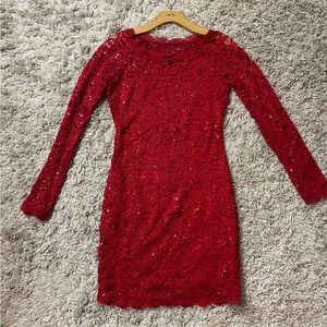 Sparkly Red Lace Dress with Long Sleeves